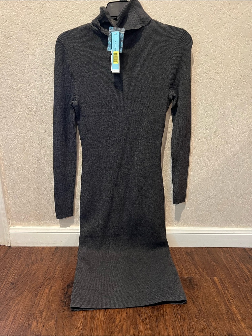 ANTONIO MELANI Charcoal Black Turtleneck Midi Sweater Dress